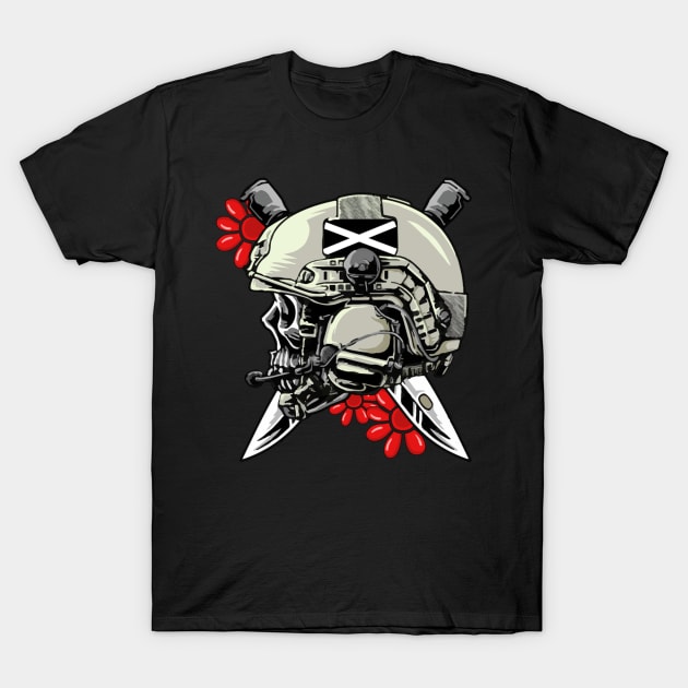 Task Force Doomer Helmet Skull With Red Daisy Flowers Forward Observation Group Cool Meme Design Pri T-Shirt by Jaslyn Ferry